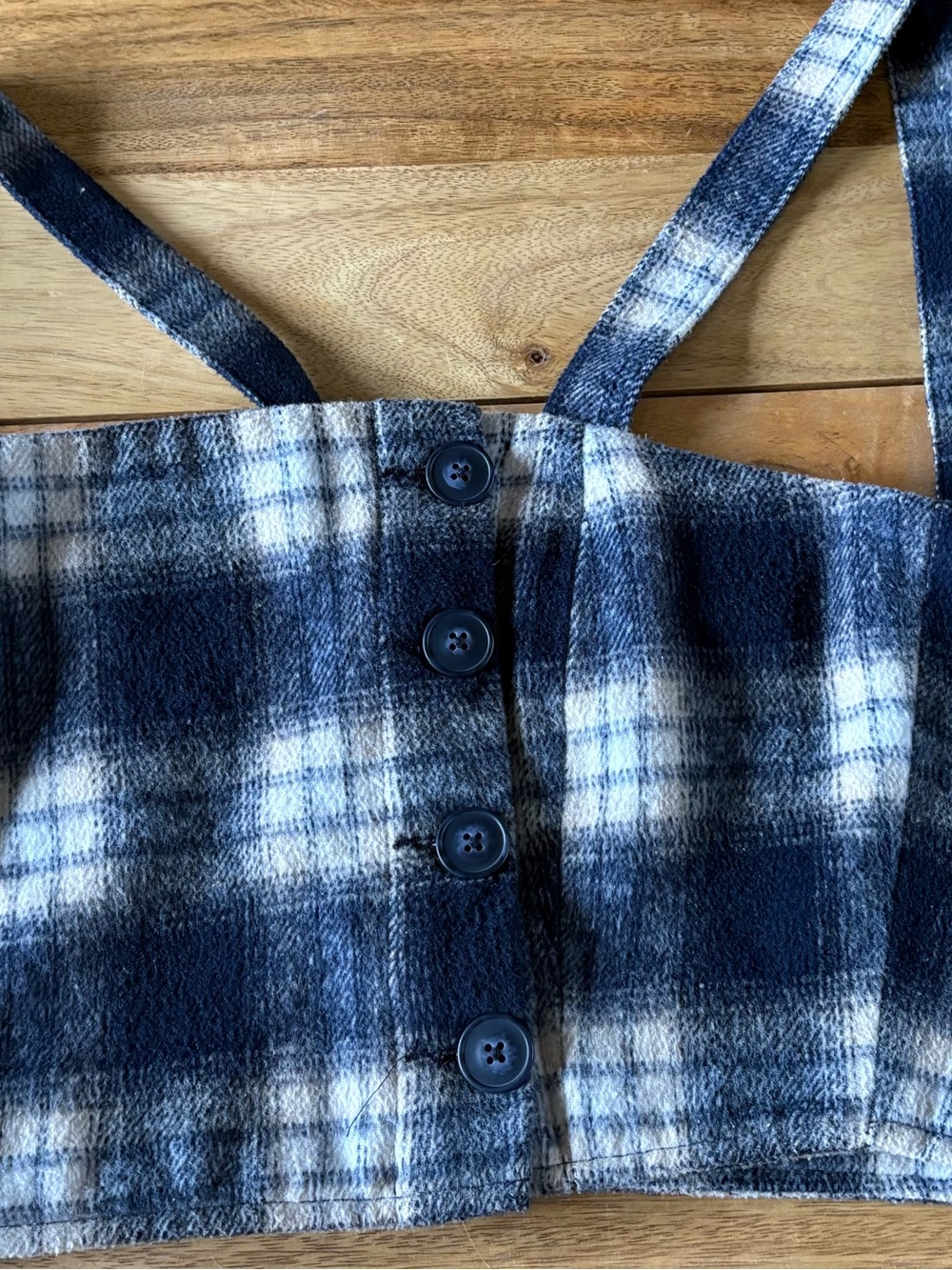Forever 21 Blue Plaid Fleece Button Crop Top Size Small